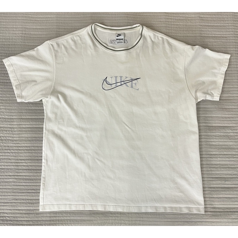 Nike Premium Loose Fit Essential Shirt Striped Collar Off White Baggy Mens XL